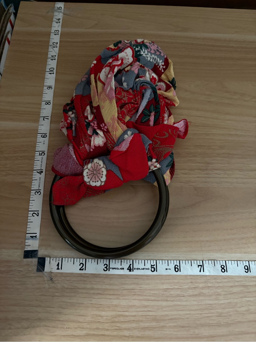 Red Small FUROSHIKI Bag with Brown Plastic Rings from Japan - Picture 9 of 9